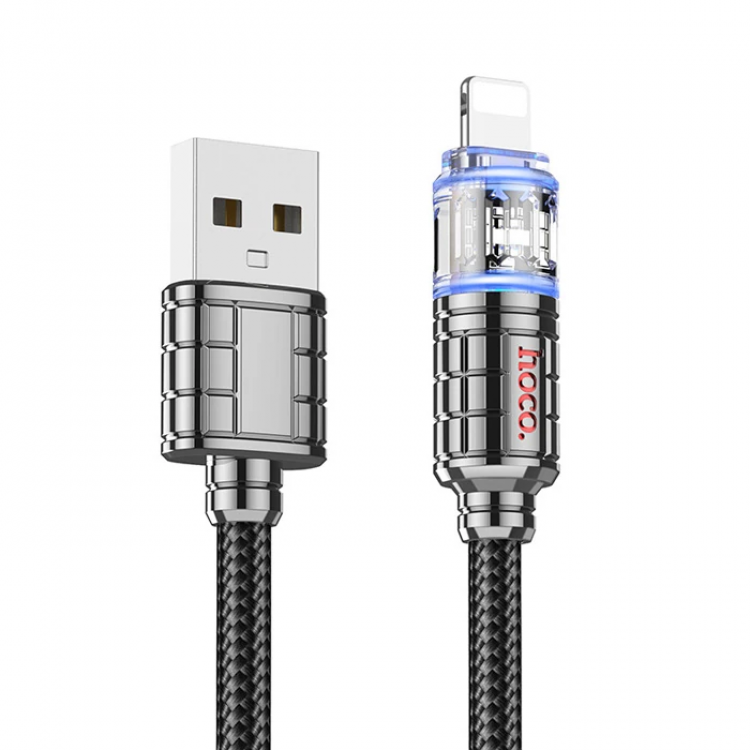 HOCO U122 Kristal Uç 2.4A USB to iPhone Lightning Hızlı Data ve Şarj Kablosu-(5775)