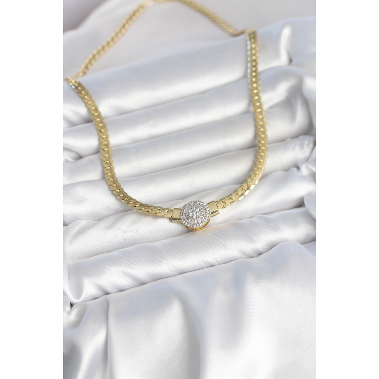 Ezme Zincir Model Zirkon Taşlı VIP Seri Gold Renk Kadın Kolye 5886