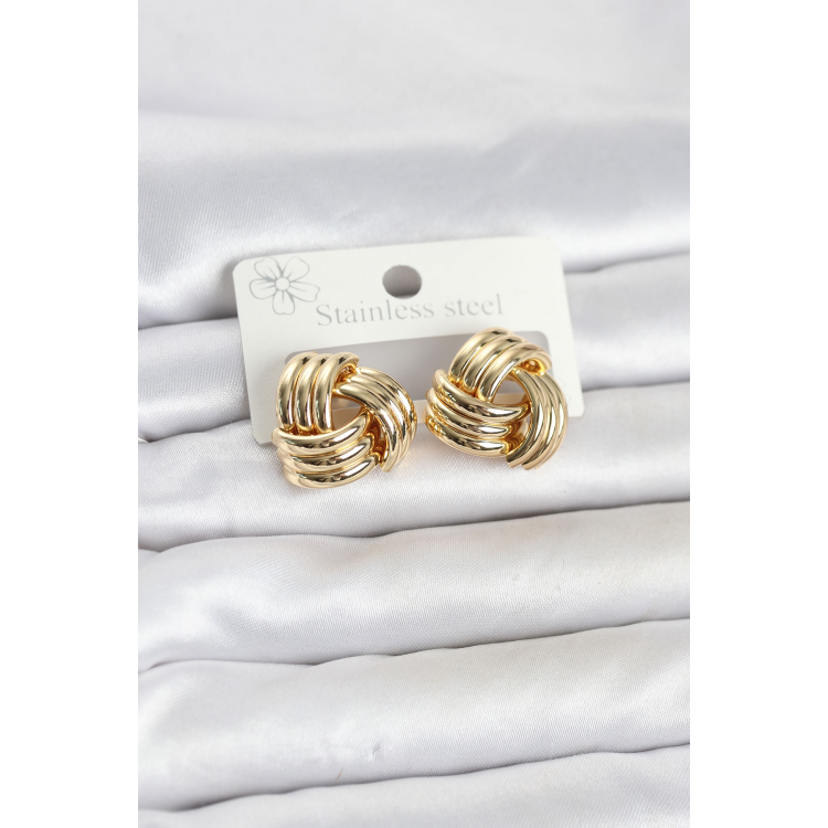 316L Çelik Gold Renk Sarmal Model Kadın Küpe 5886