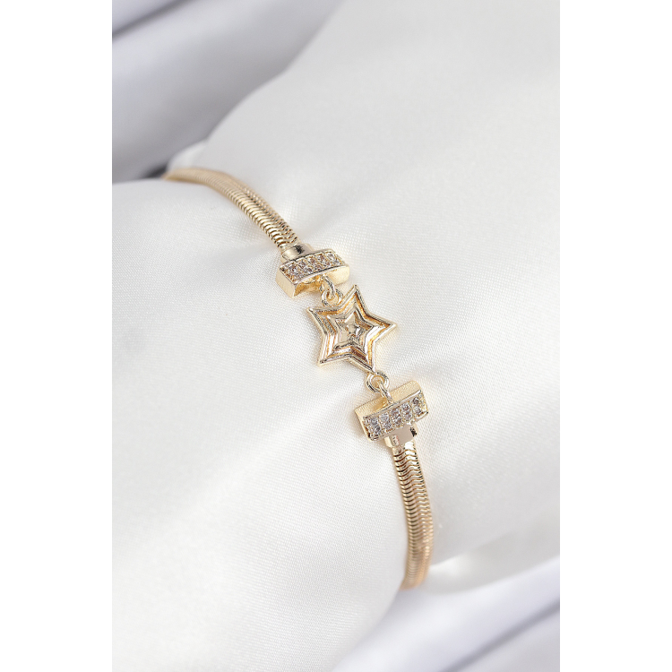 Pirinç Zirkon Taşlı Yıldız Model Gold Renk Kadın Bileklik 5886