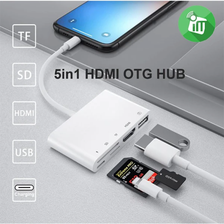 Ally 5in1 Lightning HDMI Dijital Av Adaptör+ Otg USB Hub Kamera TF SD Okuyucu-(5775)