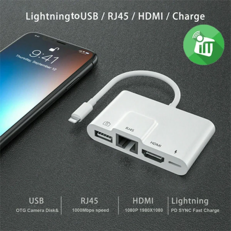 ALLY İPhone 3İN1 Lightning HDMI RJ45 OTG Digital AV Adaptör Hub-(5775)