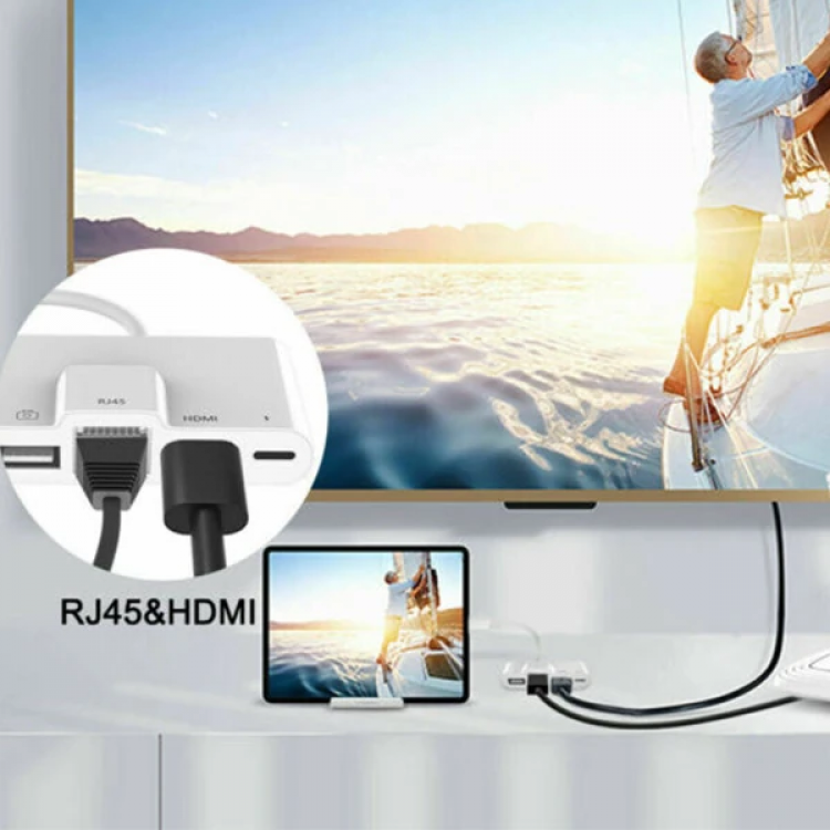ALLY İPhone 3İN1 Lightning HDMI RJ45 OTG Digital AV Adaptör Hub-(5775)