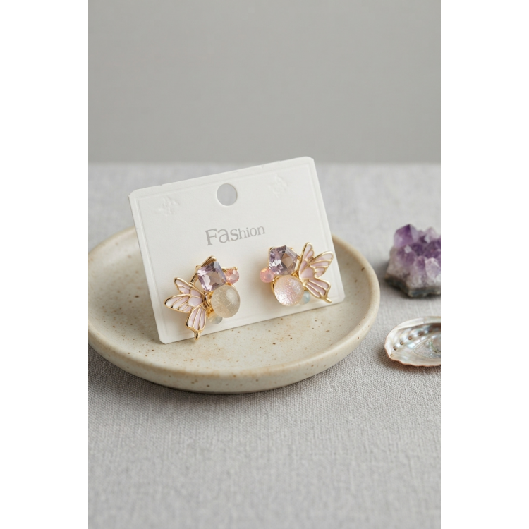 Kelebek Model Mor Zirkon Taşlı Kadın Küpe 5886