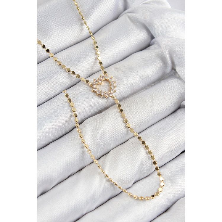 Pirinç Zirkon Taşlı Ezme Zincirli Kalp Model Gold Renk Y Kolye 5886