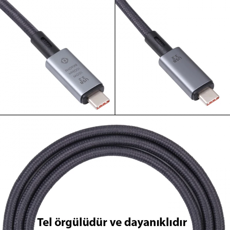 Ally USB 3.2 100W Type-C to Type-C 8K Görüntü-Data ve Ultra Hızlı Şarj Kablosu 1 Metre-(5775)