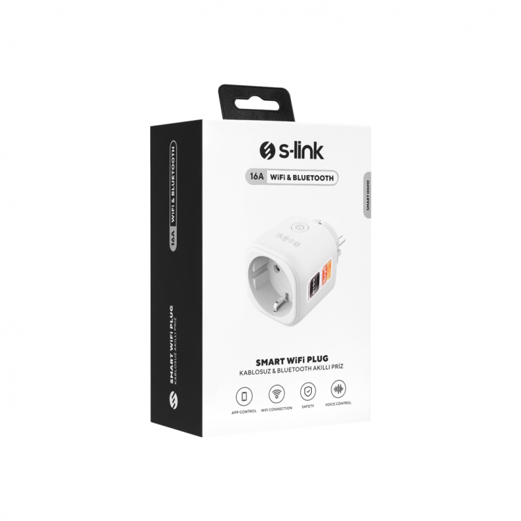 S-LINK SL-14 1 Soket Akım Korumalı Priz 16A WiFi 2.4Ghz Bluetooth TUYA Yazılım Destekli internet üzerinden Yönetilebilir(1923)