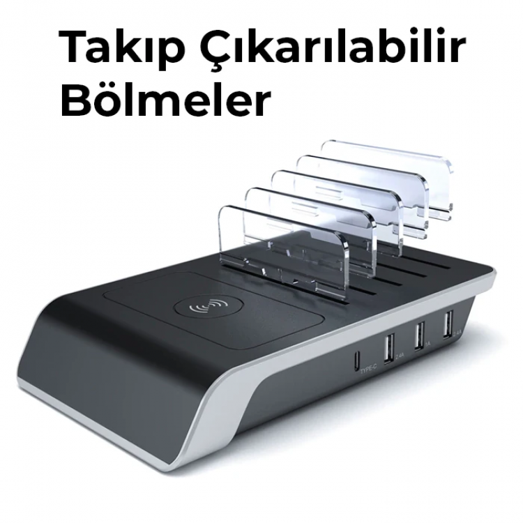 ALLY Multiport 10W Wireless Kablosuz Şarj Cihazı Organizer Stand-(5775)