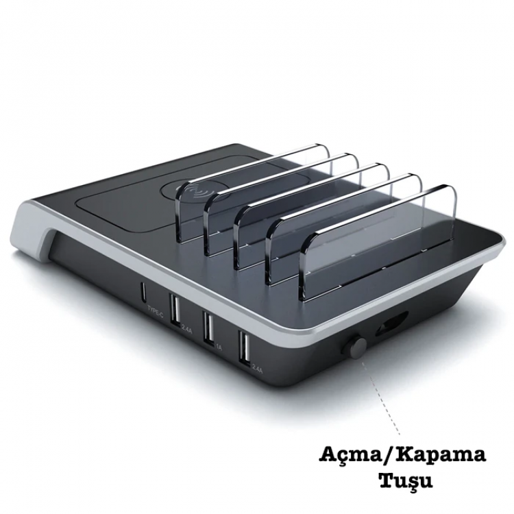 ALLY Multiport 10W Wireless Kablosuz Şarj Cihazı Organizer Stand-(5775)