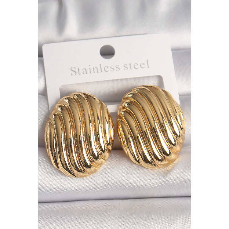 Pirinç Gold Renk İşlemeli Oval Model Kadın Küpe 5886