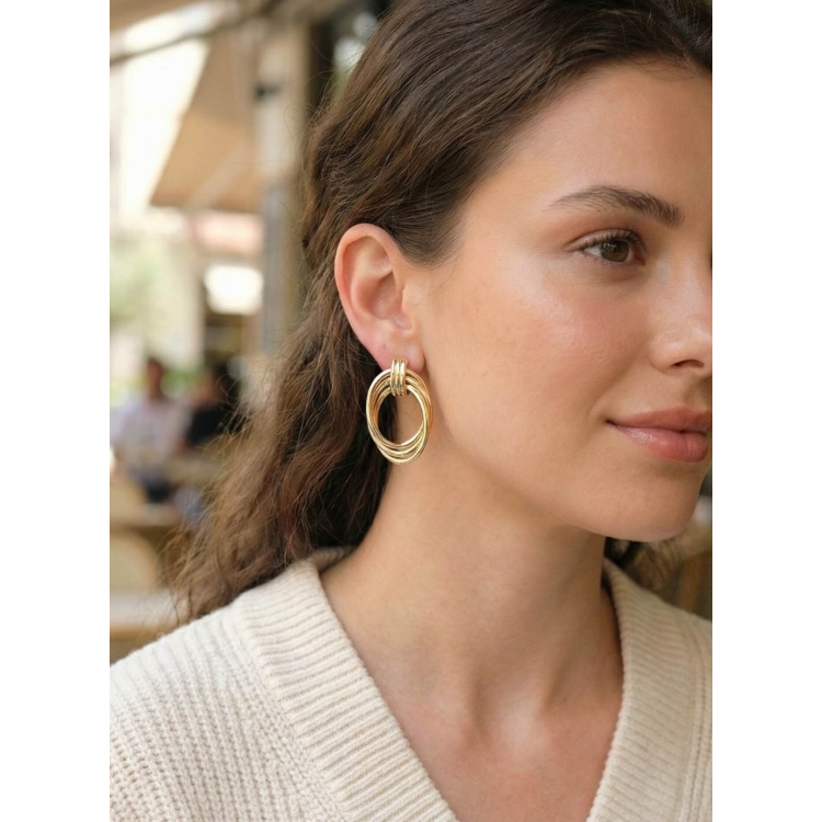 Pirinç Gold Renk Damla Model Vintage Kadın Küpe 5886