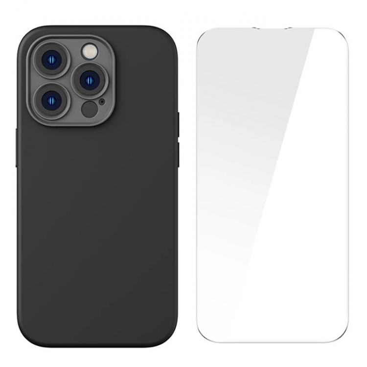 Baseus Liquid Silica Gel iPhone 14 Pro 6.1 Magsafe Silikon Kılıf + Tempered Ekran Koruyucu Set-(5775)