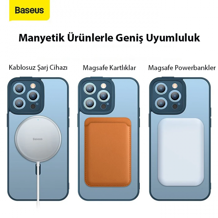 Baseus Frame Series iPhone 14 Pro Max 6.7 Kamera Koruyuculu Magsafe Kılıf + Tempered Ekran Koruyucu-(5775)