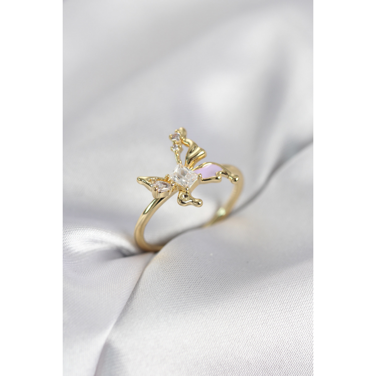 Gold Renk Kelebek Model Zirkon Taşlı Kadın Yüzük 5886