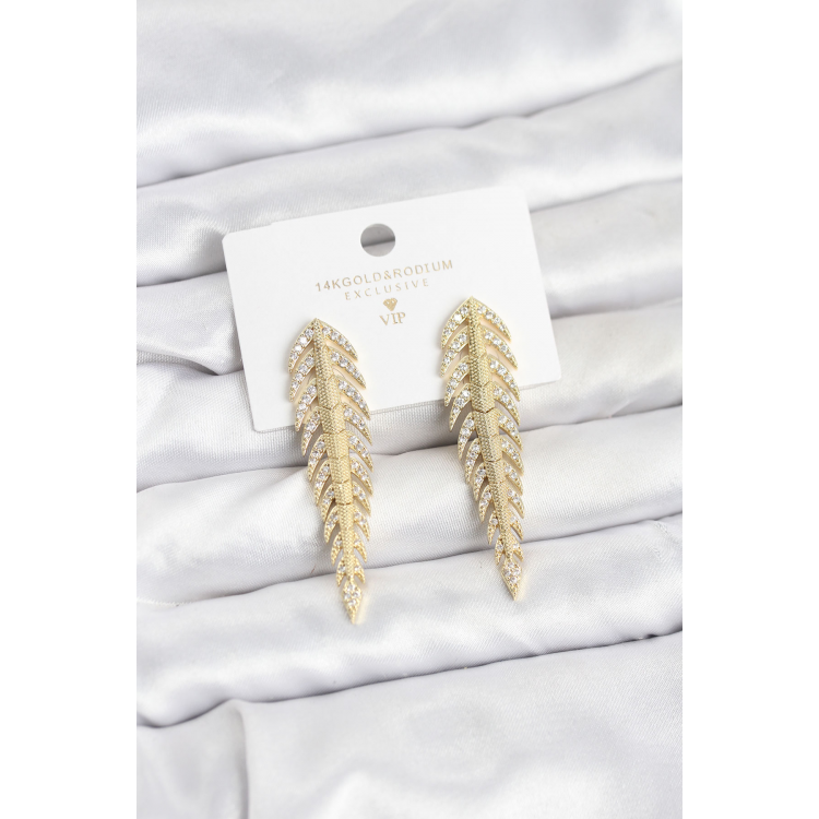 Pirinç Gold Renk Balık Sırtı Model Zirkon Taşlı Kadın Küpe 5886
