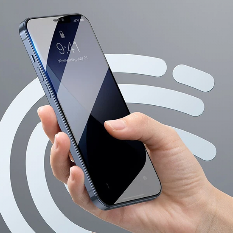 Baseus İPhone 12/12 Pro 6.1 023mm Anti Spy Çerçeveli Tempered Cam Ekran Koruyucu 2 Adet Set-(5775)