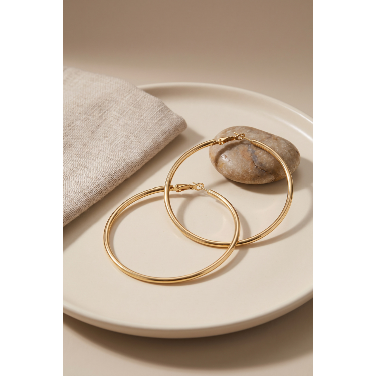 316L Çelik Gold Renk 56 mm Halka Küpe 5886