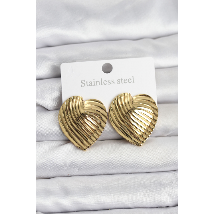 316L Çelik Gold Renk Kalp Model Kadın Küpe 5886