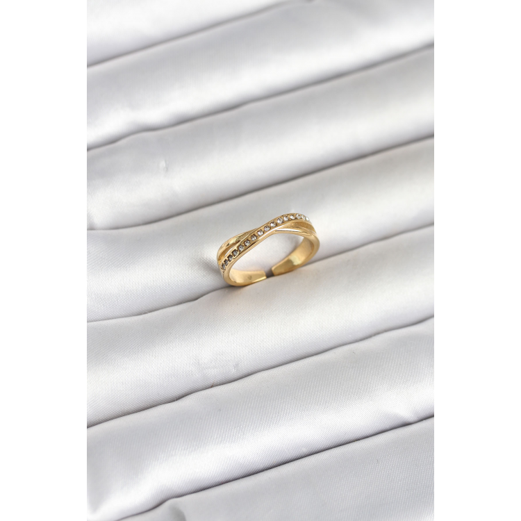 316L Çelik Gold Renk Zirkon Taşlı Kadın Yüzük 5886