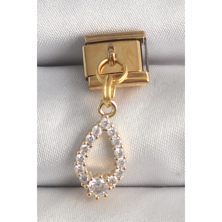 316L Çelik Gold Renk Sallantı Zirkon Taşlı Damla Model Nomination Charm 5886