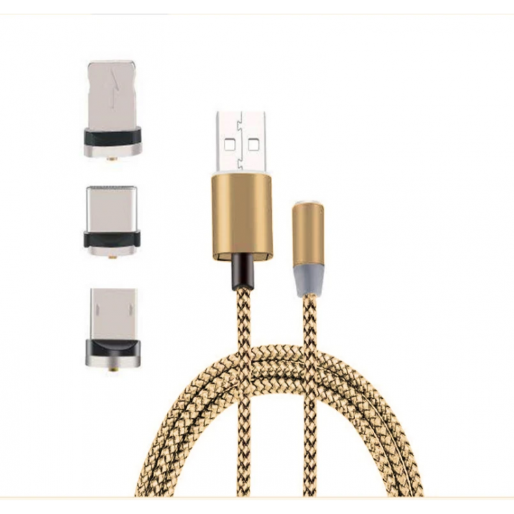 İphone Type-C Android 3  Yuvarlak Başlık Manyetik Şarj Usb Kablosu-(5775)