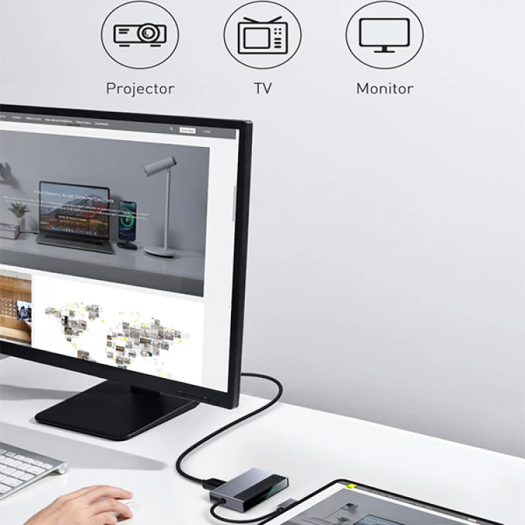 Baseus Magic Çok Fonksiyonlu Klipsli Type-C HUB 6in1 (USB3.0+SD+TF+HDMI+Type-C+3.5mm) Adaptör Çoklay-(5775)