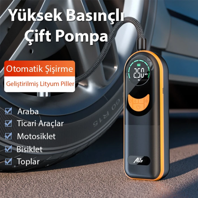 ALLY ST-5520 Dijital Basınç Göstergeli Oto Lastik Şişirme Pompası Hava Kompresörü-(5775)