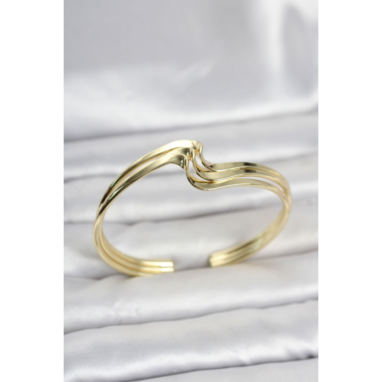 Zikzak Model Gold Renk Pirinç Kadın Bileklik 5886