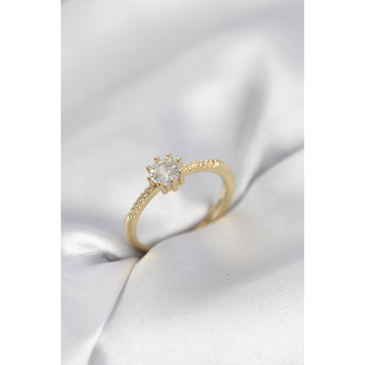 Tek Taş Model Gold Renk Zirkon Taşlı Kadın Yüzük 5886