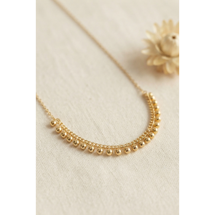 Gold Pirinç Topçuk Model Kadın Kolye 5886