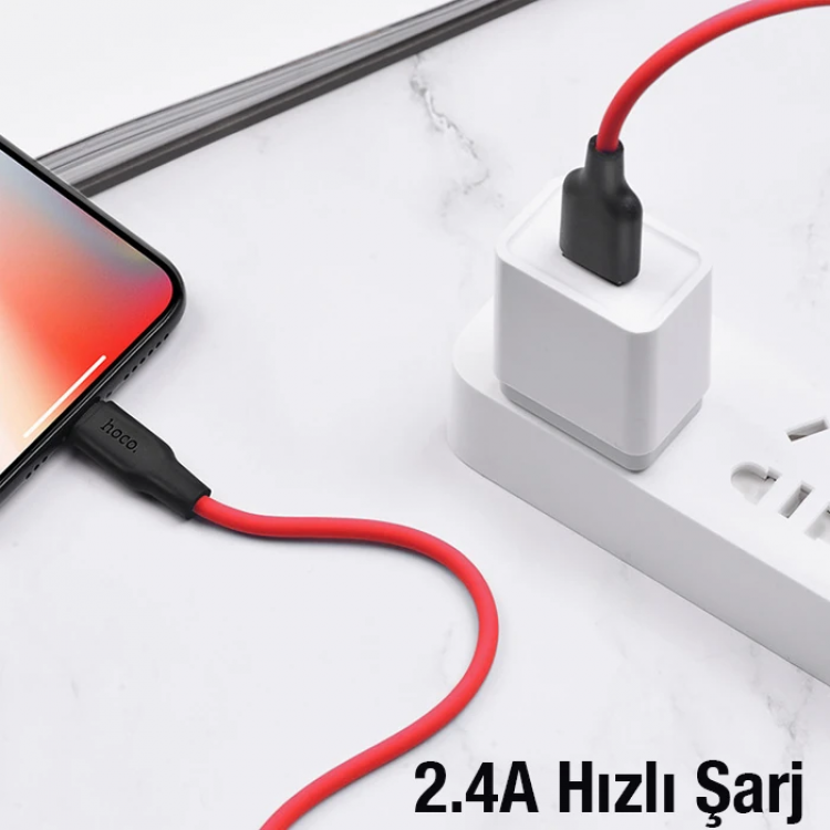 HOCO X21 Plus USB to iPhone Lightning Silikon Hızlı Şarj ve Data Kablosu-(5775)