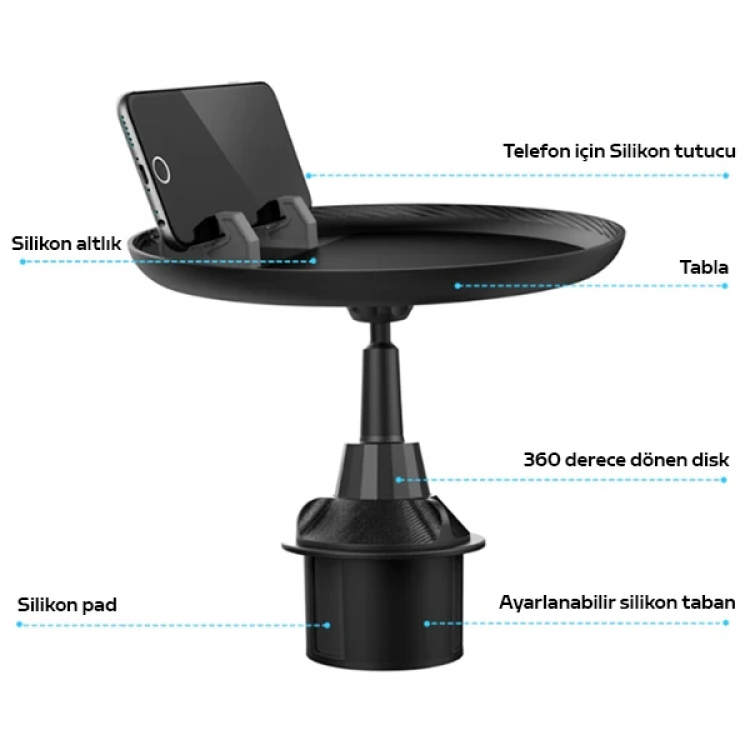 ALLY HS-P05 Universal Araç İçi Telefon Tutucu - Yemek Masası-(5775)