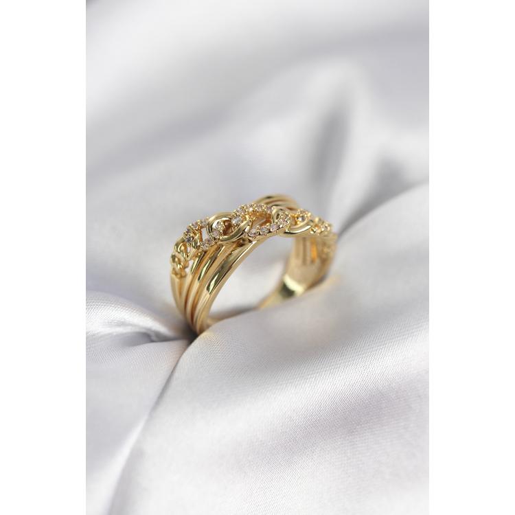 Gold Renk Zirkon Taşlı Zincir Model Kadın Yüzük 5886