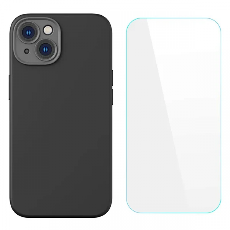 Baseus Liquid Silica Gel iPhone 14 6.1 Silikon Kılıf + Tempered Ekran Koruyucu Set-(5775)