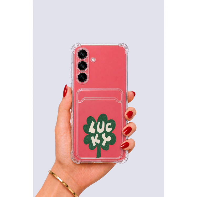 Samsung Galaxy S25 Kartlıklı Lucky Yonca Desenli Kılıf