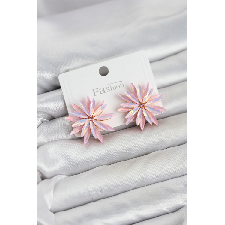 Lotus Model Pembe Renk Kristal Taşlı Kadın Küpe 5886