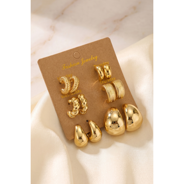 Gold Renk Metalik Kaplamalı 6 Çift CCB Küpe Seti 5886