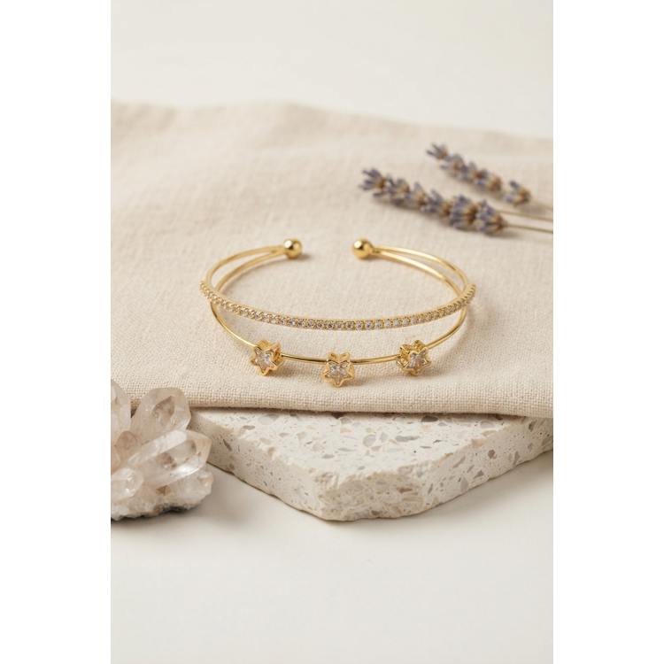 Yıldız Model Zirkon Taşlı Gold Renk Kadın Bileklik 5886