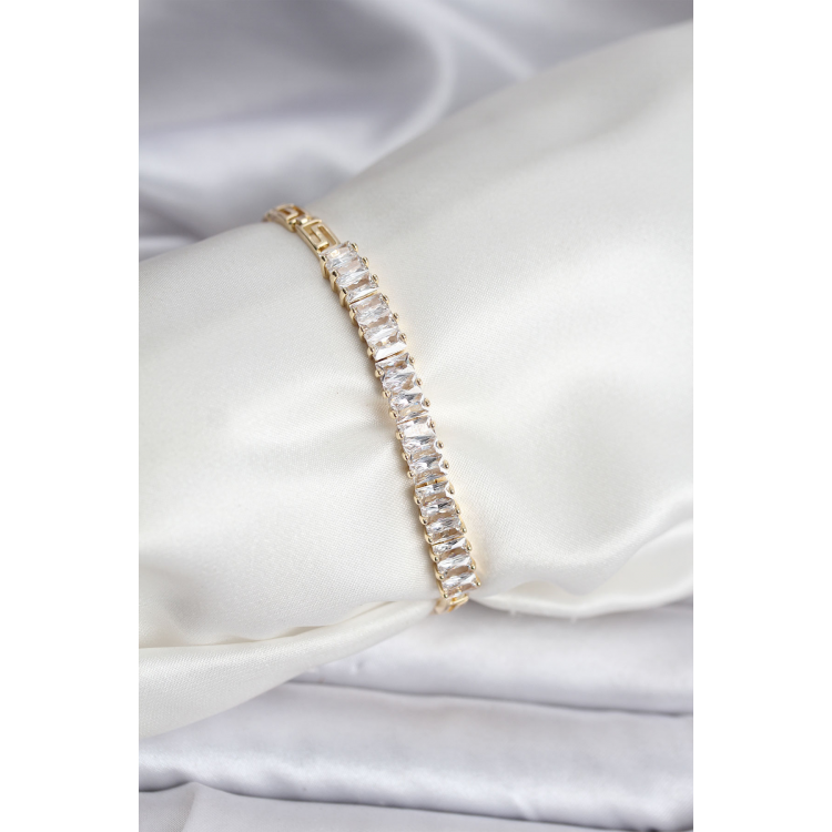 14K Gold Renk Kaplama Zirkon Taşlı Baget Model CM Kadın Bileklik 5886