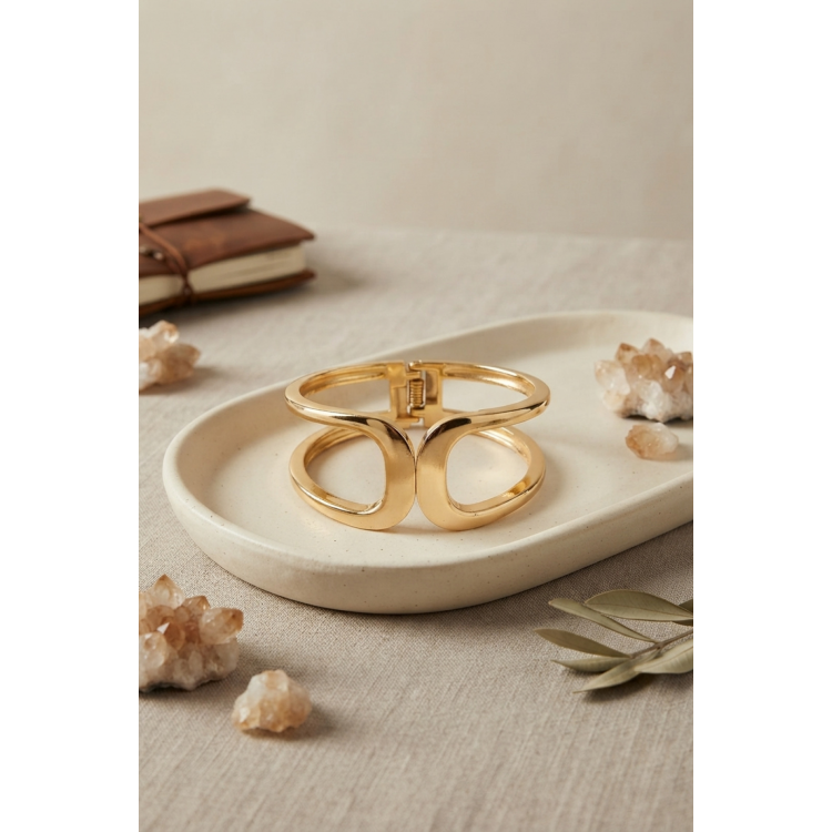 Gold Renk Pirinç Manşet Model Vintage Kelepçe Bilezik 5886