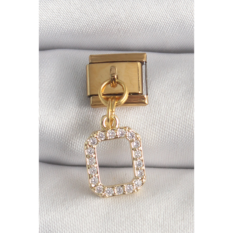316L Çelik Gold Renk Sallantı Kare Zirkon Taşlı Nomination Charm 5886