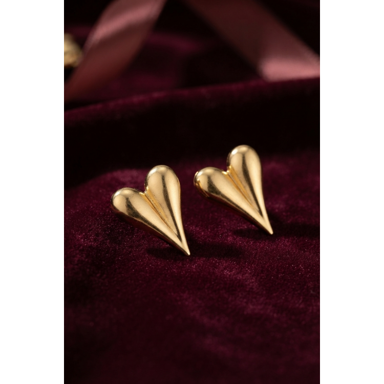 316L Çelik Gold Renk Kalp Model Küpe 5886