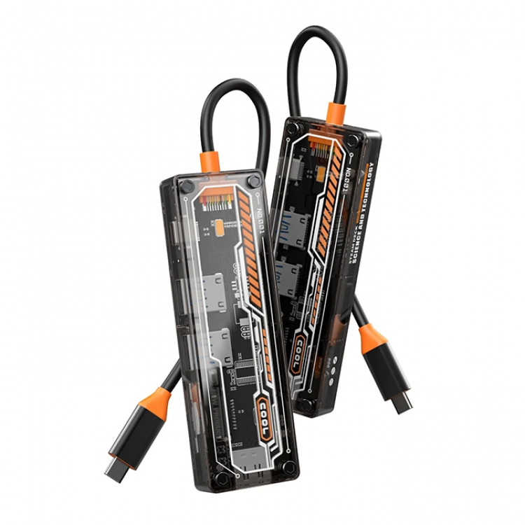 ALLY 6in1 Type-c To USB3.0 + USB2.0 + Type-c PD 100W + SD + TF + HDMI  Çoğaltıcı Transparan Hub-(5775)