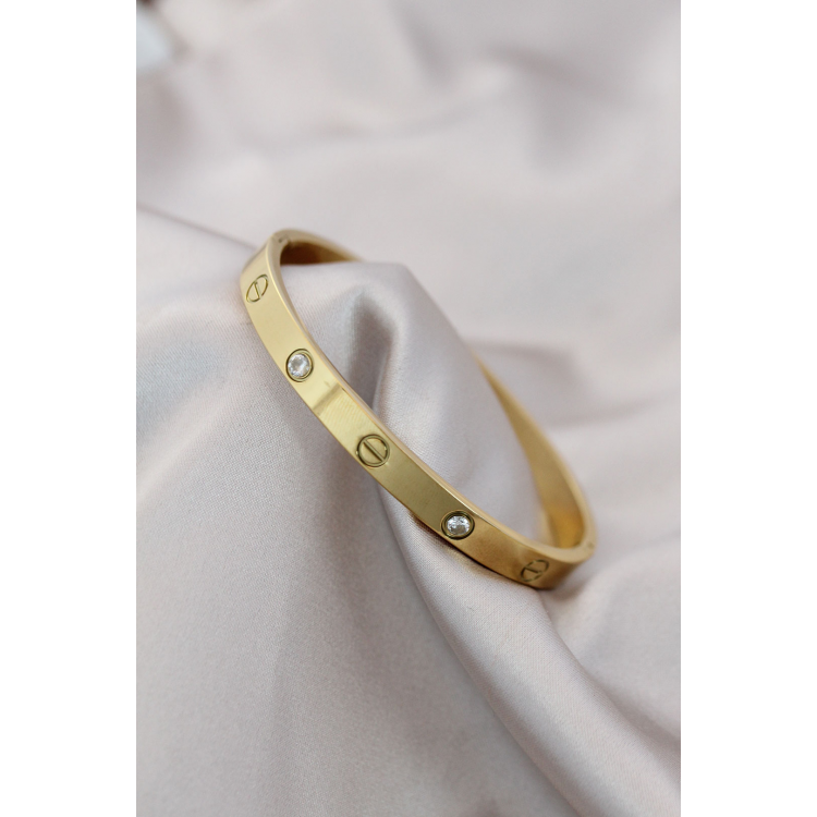 316L Çelik Gold Renk Zirkon Taşlı Bileklik 5886