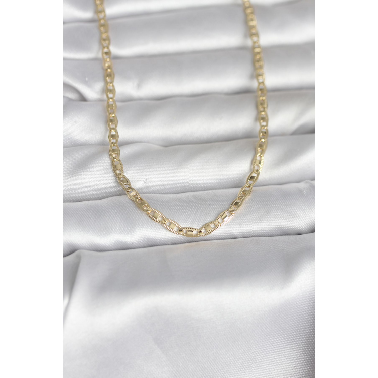 CM 14K Gold Renk Lazer Kesim Zincirli Model 60 cm Kadın Kolye 5886