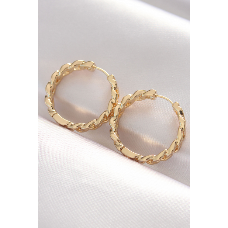 Pirinç Gold Renk Zincir Model Halka Küpe 5886