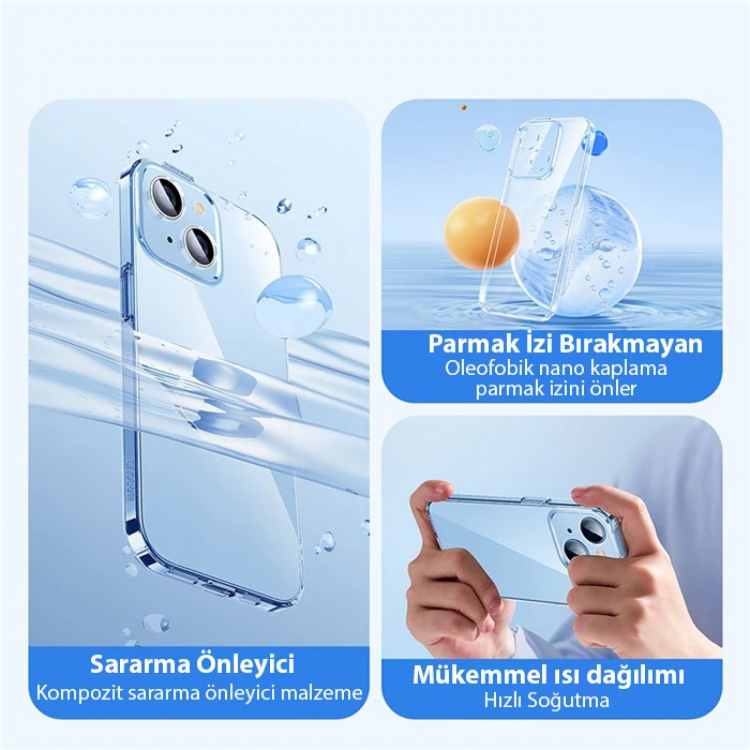 Baseus iPhone 15 Crystal Serisi Silikon Kılıf + Tempered Ekran Koruyucu Set-(5775)