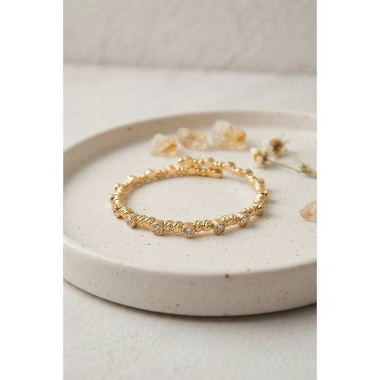 Gold Renk Dorika Model Sıralı Zirkon Taşlı Kadın Bileklik 5886