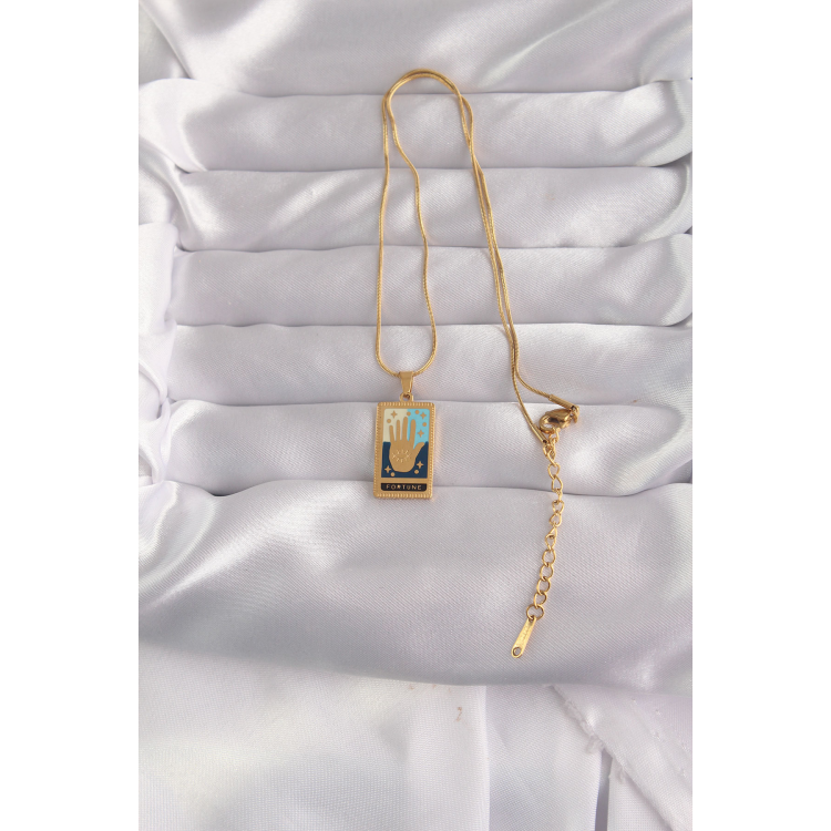 316L Çelik Gold Renk Karışık Mineli El Figür Tarot Kolye 5886