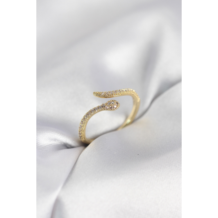 Gold Renk Yılan Model Zirkon Taşlı Kadın Yüzük 5886